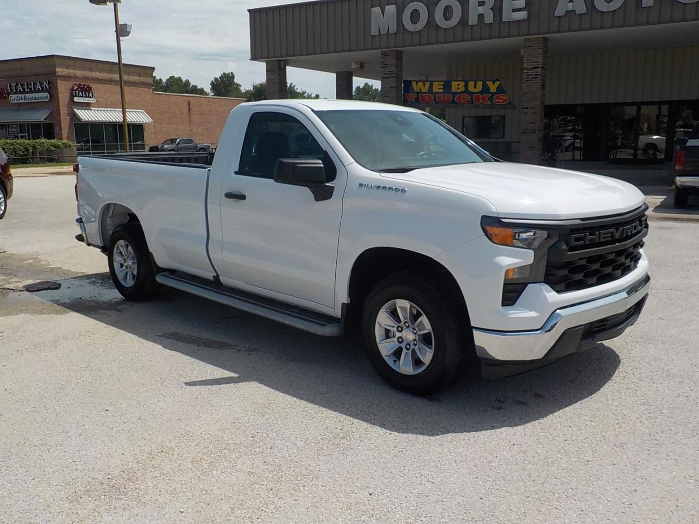 2023 White /Gray Chevrolet Silverado 1500 (3GCNAAED4PG) with an 5.3L V8 engine, Automatic transmission, located at 1617 W Church Street, Livingston, TX, 77351, (936) 327-3600, 30.710995, -94.951157 - ONE OWNER!! LOW MILES! RARE find because it's an 8ft. box! - Photo#1