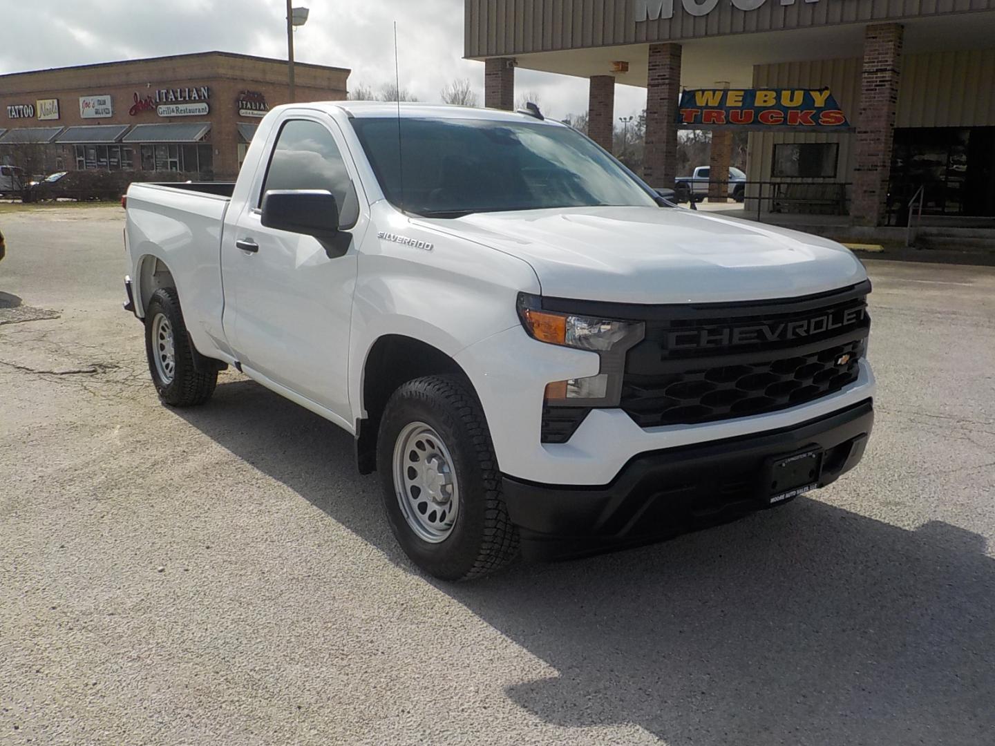 2024 White /Black Chevrolet Silverado 1500 Work Truck 2WD (3GCNAAEKXRG) with an 2.7L L4 DOHC 16V TURBO engine, 6A transmission, located at 1617 W Church Street, Livingston, TX, 77351, (936) 327-3600, 30.710995, -94.951157 - LOW MILES!! Hard to find SINGLE CAB!! - Photo#1